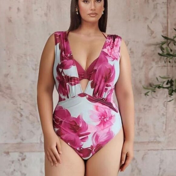 Swimwear with flowers on a light blue background (only swimwear without a bra) - Picture 2 of 4